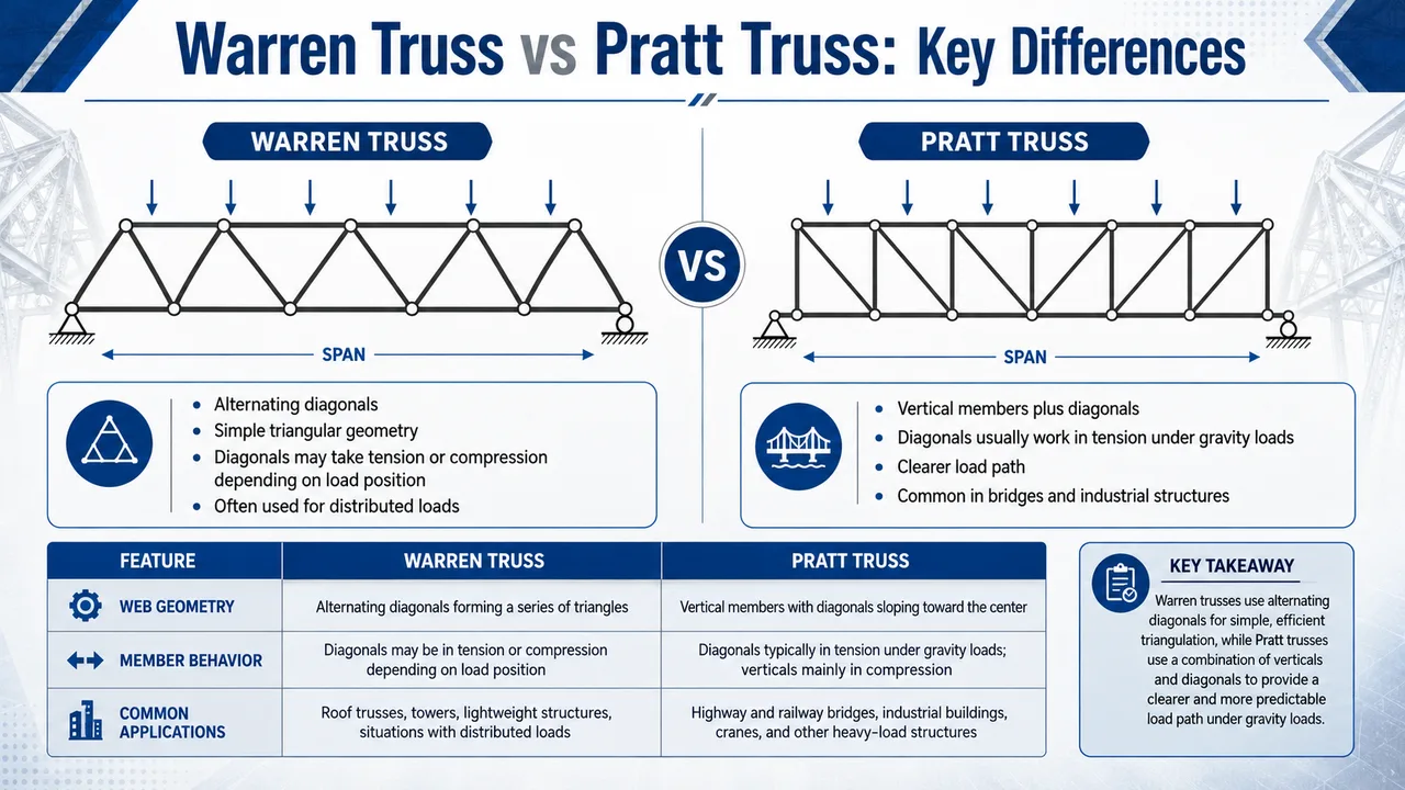 Warren truss vs Pratt truss