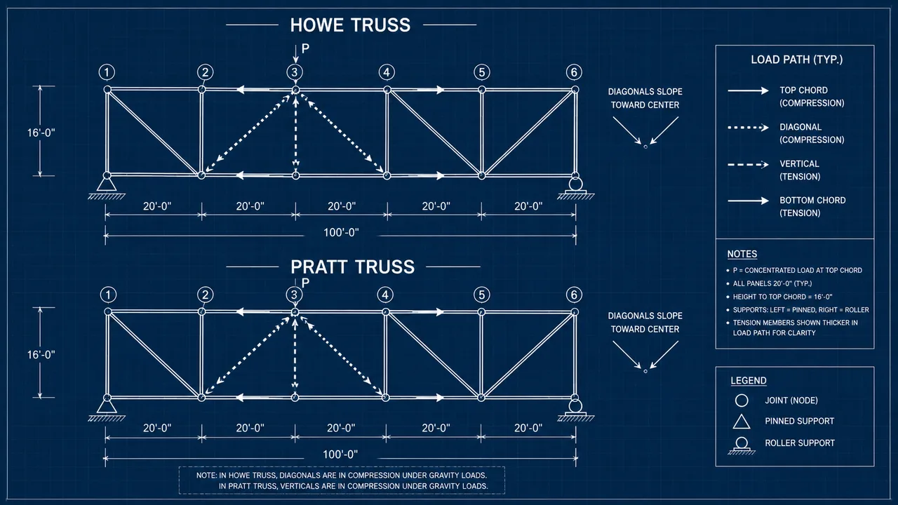 treliça Howe vs treliça Pratt