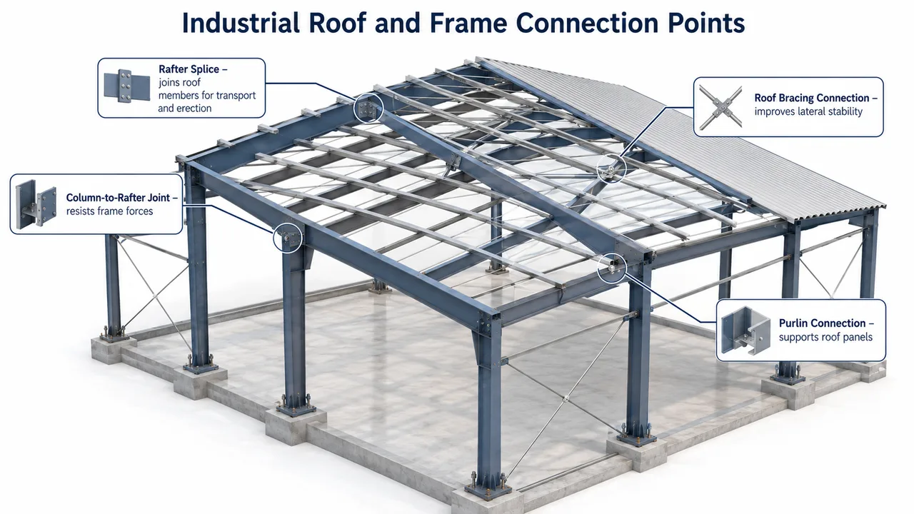 steel structure connection details in industrial buildings