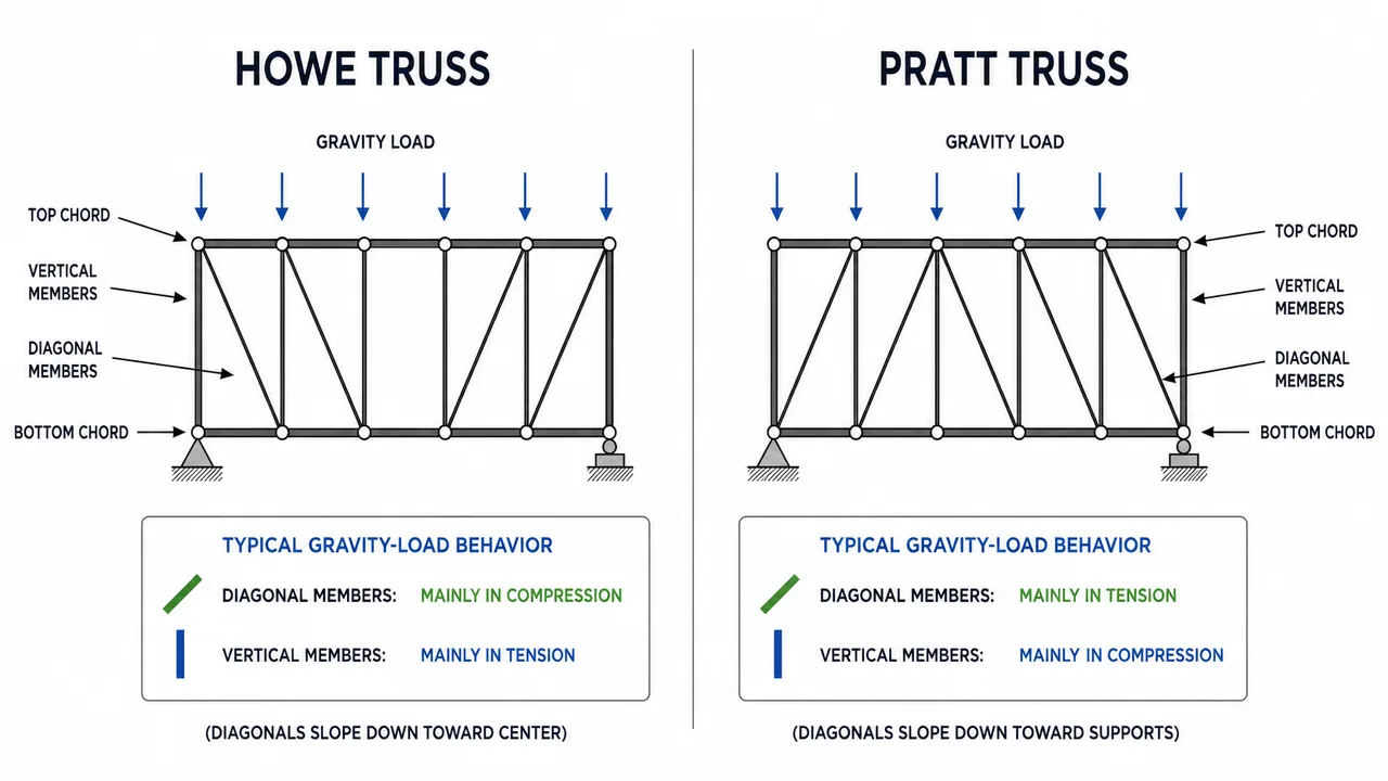 Howe truss vs Pratt truss
