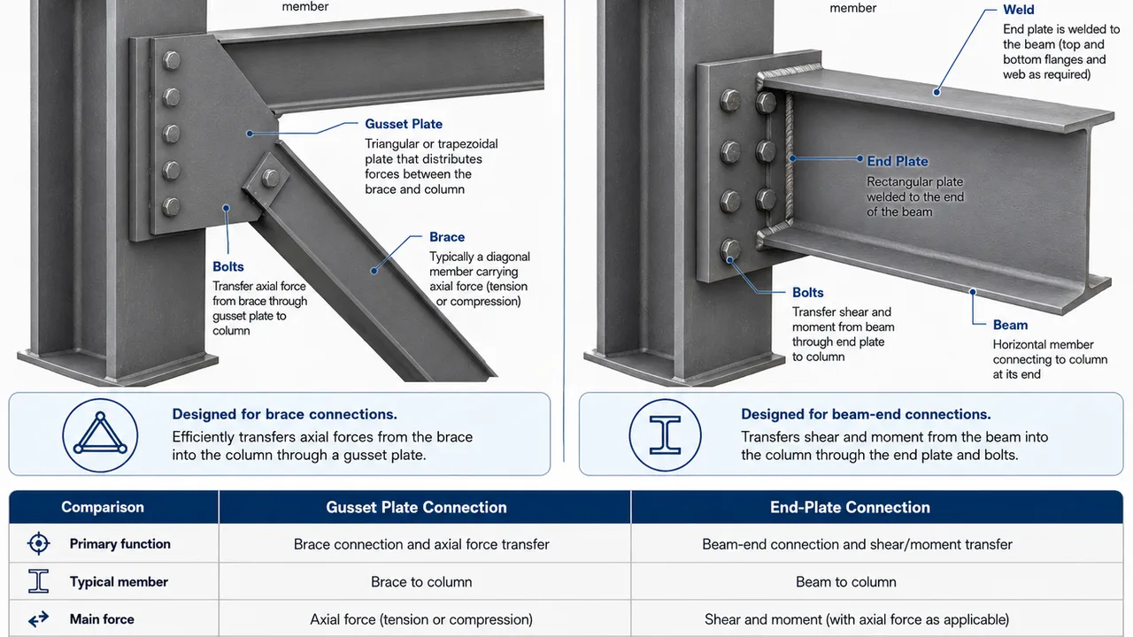 gusset plate vs end-plate connection